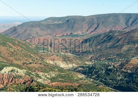 Morocco Tourism: Mountains In Morocco. Landscape With Atlas Mountains.