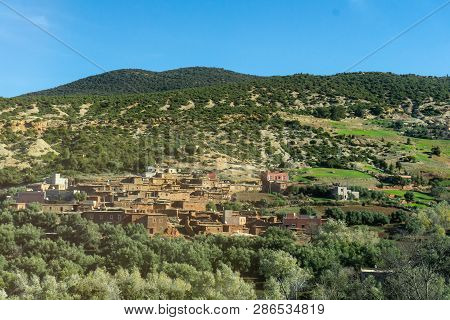 Morocco Tourism: Mountains In Morocco. Landscape With Atlas Mountains.