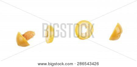 Slice Green Olives Isolated On A White Background