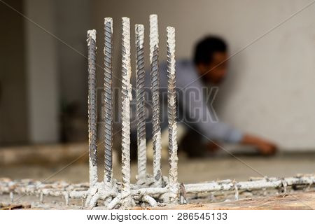 Selective Focus Picture Of Steel Lines For Reinforcement Concrete Structure