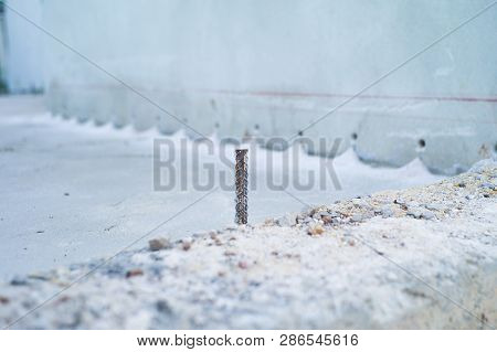 Closeup Selective Focus Picture Of Steel Line For Reinforcement Concrete Structure