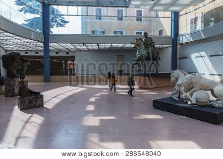 Rome, Italy - March 25, 2018: Glass Courtyard Of The Capitoline Museum