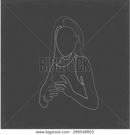 Continuous One Line Drawing Of Face Identification Check. Selfie Beautiful Woman Blogger.
