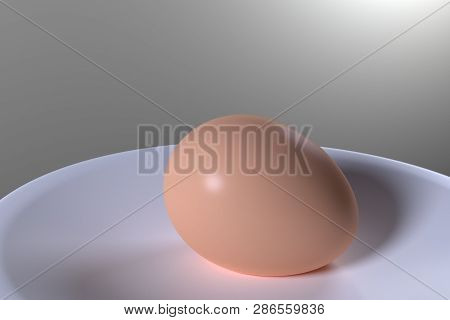 Chicken Egg On A White Plate. 3d Rendering. Egg On A Plate. Red Chicken Egg.