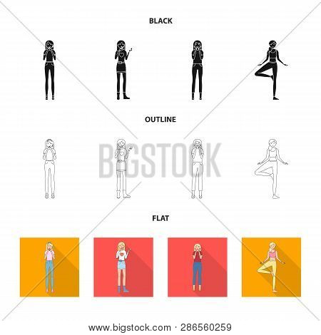 Vector Illustration Of Posture And Mood Sign. Set Of Posture And Female Vector Icon For Stock.