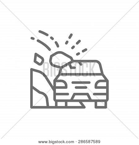 Landslides, Accident On Highway, Stones Collapsed On Car Line Icon.