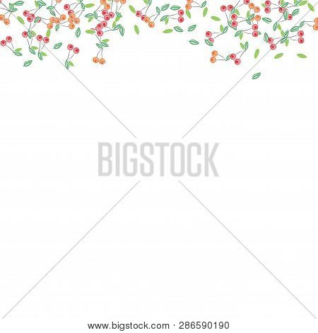 Bright Background With Cherries And Leaves.berries Are Scattered On A White Background.
