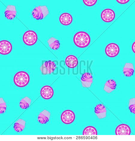 Sweet Cupcake Vector Seamless Pattern.orange And Lime Slices.