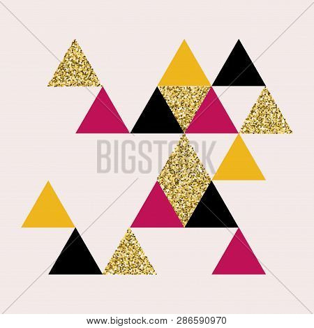 Golden, Pink, Black Triangles Geometric Background.abstract Background With Shimmering Elements.