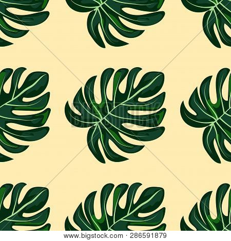 Blue Tropical Leaves Monstera Pattern. Tropical Seamless Pattern With Leaf Monstera.