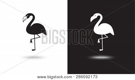 Vector Flamingo Icon On Black And White Background