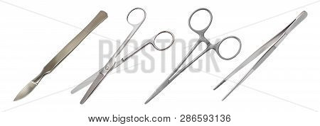 Surgical Instrument Set. All-metal Abdominal Reusable Scalpel, Straight Scissors, Mosquito Clamp, An