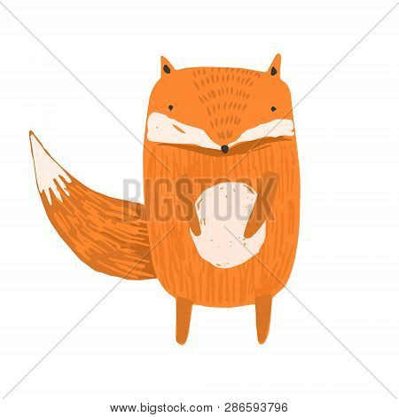 Cute Childish Hand Drawn Orange Fox Illustration Isolated On White Background. Kids Sketchy Foxy Cha