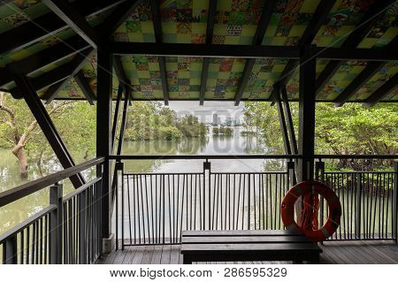 Singapore - December 2018: View To The Beautiful Nature From Inside The Mangrove Walk Pavilion, Sung