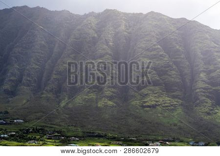 Makaha Valley With Ancient Volcano On The West Coast Of Oahu