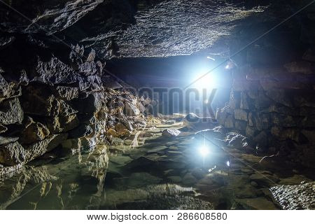 Old Abandoned Flooded Limestone Mine Gurievsky In Byakovo, Tula Region