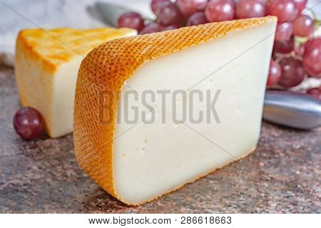 French Yellow Cheeses, Pur Brebis Sheep Melk Cheese Fron Pyrenees And Saint Paulin Creamy, Mild, Sem