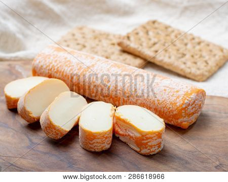 Fagotin Cheese With  Orange Coloured Rind Made From Cow Milk In Caves Of Maredsous Abbey, Belgium Cl