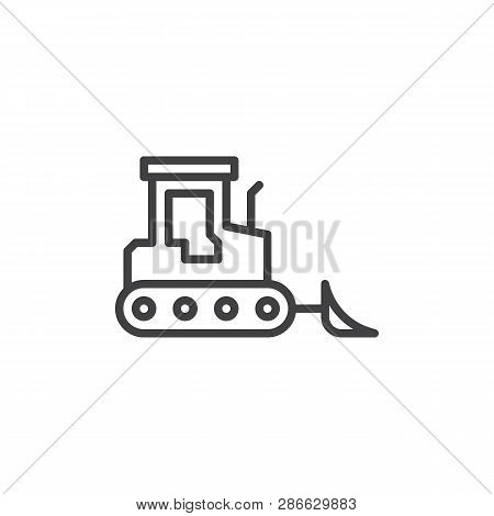 Bulldozer Truck Line Icon. Linear Style Sign For Mobile Concept And Web Design. Crawler Outline Vect
