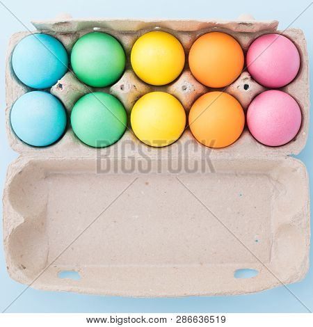 Multi-colored Easter Eggs In Factory Biodegradable Packaging