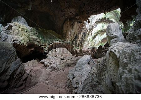 The Famous Travel Destinations Ancient Forest Hup Pa Tat In Uthai Thani, Thailand.
