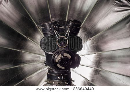 Close Up Bdsm Outfit. Bondage, Kinky Adult Sex Games, Kink And Bdsm Lifestyle Concept With Gas Masko