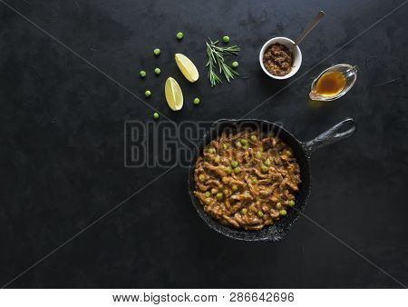 Keema Beef Curry. Indian Dish With Meat, Green Peas And Spicy Curry Sauce.