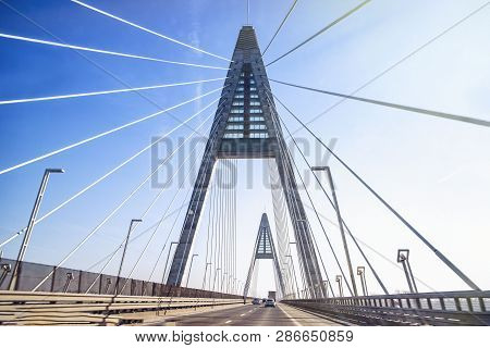 Bridge And Blue Sky.on Bridge.bridge Over River.