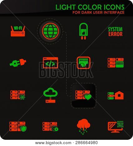 Server Easy Color Vector Icons On Dark Background For User Interface Design