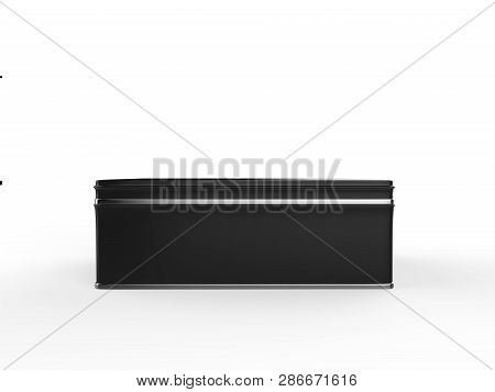 Black Stainless Steel Tin Box, Shiny Metal Box Container On Isolated White Background, 3d Illustrati