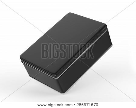 Black Stainless Steel Tin Box, Shiny Metal Box Container On Isolated White Background, 3d Illustrati
