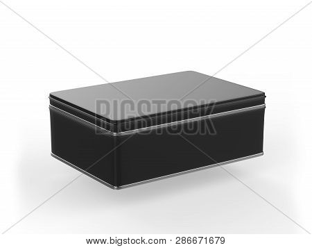 Black Stainless Steel Tin Box, Shiny Metal Box Container On Isolated White Background, 3d Illustrati