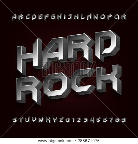 3d Hard Rock Alphabet Font. Metal Effect Beveled Letters And Numbers. Stock Vector Typescript For Yo