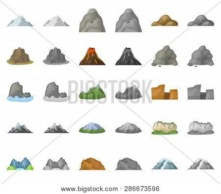 Different Mountains Cartoon, Monochrom Icons In Set Collection For Design.mountains And Landscape Ve