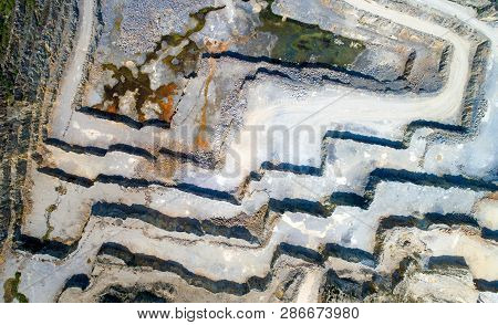 Aerial View Of A Stone Quarry In La Roche Bernard, Morbihan, France