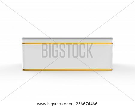 White Stainless Steel Tin Box, Shiny Metal Box Container On Isolated White Background, 3d Illustrati