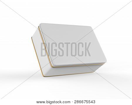 White Stainless Steel Tin Box, Shiny Metal Box Container On Isolated White Background, 3d Illustrati