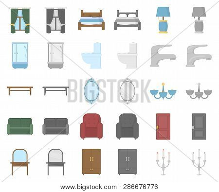Furniture And Interior Cartoon, Monochrom Icons In Set Collection For Design.home Furniture Vector S