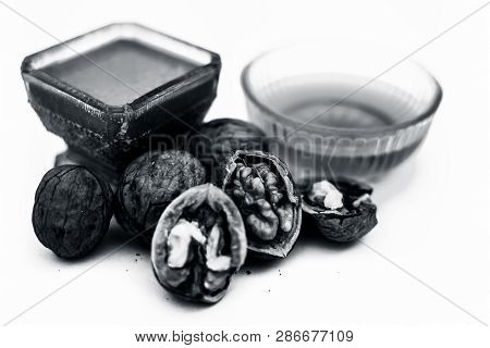 Close Up Of Best Home Remedy To Treat Anemia In A Glass Bowl Isolated On White Consisting Of Walnut