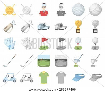 Golf And Attributes Cartoon, Monochrom Icons In Set Collection For Design.golf Club And Equipment Ve