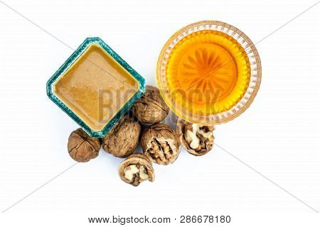 Close Up Of Best Home Remedy To Treat Anemia In A Glass Bowl Isolated On White Consisting Of Walnut