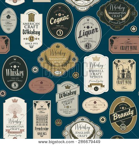 Seamless Pattern With Labels For Alcoholic Drinks
