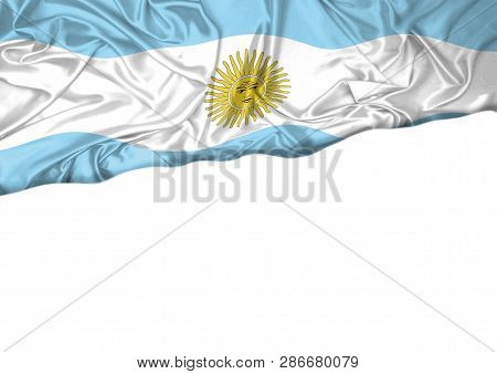 National Flag Of Argentina Hoisted Outdoors With White Background. Argentina Day Celebration. 3d Ren