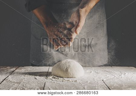 Chef Making And Kneading Fresh Dough