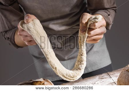 Chef Making Fresh Dough For Baking
