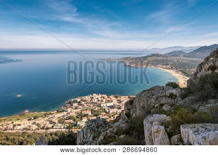 Algajola Village And Beach In Balagne Region Of Corsica