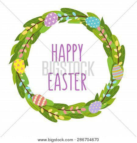 Easter Vector Spring Tulips Flowers Bouqet, Flower Wreath, Eggs Elements,