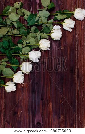 Valentine Love Heart Card Rose Gift On Wooden