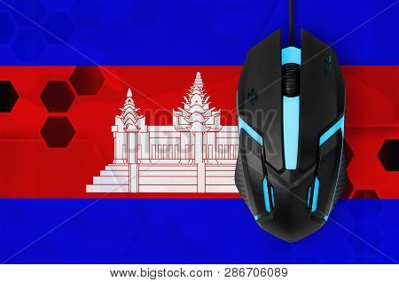 Cambodia Flag  And Computer Mouse. Concept Of Country Representing E-sports Team