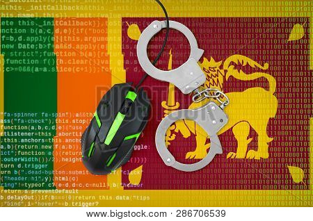 Sri Lanka Flag  And Handcuffed Computer Mouse. Combating Computer Crime, Hackers And Piracy